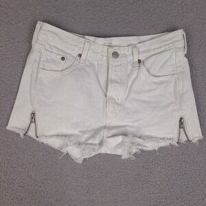 Levi's Shorts Womens Size‎ 27 White Altered 501 Side Zipper Denim Cutoff Frayed